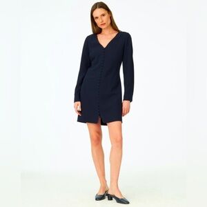 NWT Club Monaco Mymie Navy Blue Crepe Button Front Long Sleeve Sheath Dress 10